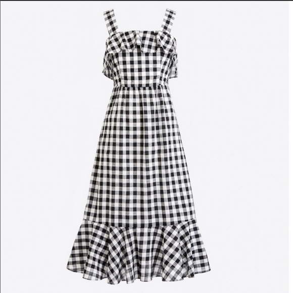 J. Crew Dresses & Skirts - 🎉 Host Pick 🎉 - J. Crew Black & White Plaid Ruffle Midi Dress - 6